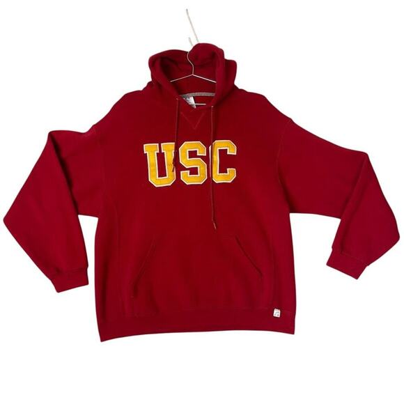 Vintage USC Trojans Red Hooded Russell Sweatshirt Pullover Unisex Size L A131 - Picture 1 of 13